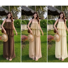 Set bộ nữ áo 2 tầng phối ren kèm quần ống suông tôn dáng, thanh lịch đi chơi dạo phố