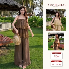 Set bộ nữ áo 2 tầng phối ren kèm quần ống suông tôn dáng, thanh lịch đi chơi dạo phố