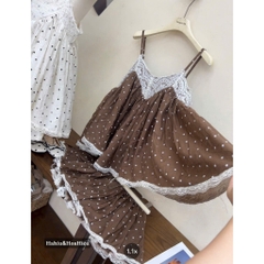 Set bộ nữ chấm bi phối ren ngực sang chảnh, bộ nữ áo 2 dây đi chơi đi dạo phố thoáng mát