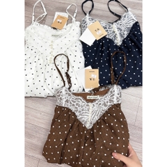 Set bộ nữ chấm bi phối ren ngực sang chảnh, bộ nữ áo 2 dây đi chơi đi dạo phố thoáng mát