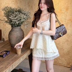 Set bộ nữ lụa mềm 2 dây phối ren kèm chân váy viền ren sang chảnh, set đồ nữ thanh lịch tôn dáng
