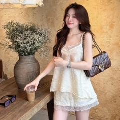 Set bộ nữ lụa mềm 2 dây phối ren kèm chân váy viền ren sang chảnh, set đồ nữ thanh lịch tôn dáng