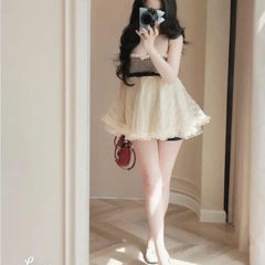 Set bộ nữ tơ voan phối kẻ caro ngực thắt nơ tiểu thư, set nữ sang chảnh đi chơi đi tiệc