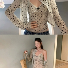 Set bộ nữ áo 2 dây đính nơ ôm body phối cardigan khoác ngoài nhẹ nhàng thanh lịch
