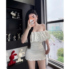 Đầm voan tơ trễ vai bèo nhún bo chun ôm body Hum Fashion