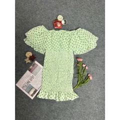 Đầm voan tơ trễ vai bèo nhún bo chun ôm body Hum Fashion