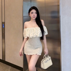 Đầm voan tơ trễ vai bèo nhún bo chun ôm body Hum Fashion