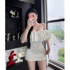 Đầm voan tơ trễ vai bèo nhún bo chun ôm body Hum Fashion