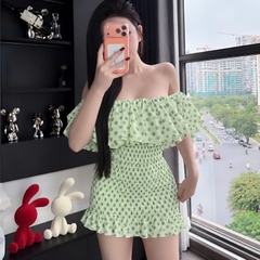 Đầm voan tơ trễ vai bèo nhún bo chun ôm body Hum Fashion