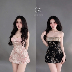Đầm ống cúp ngực hoạ tiết hoa nổi gấm premium sang chảnh form ngắn tôn dáng Mochi Trend