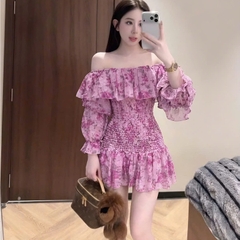 Vãy nữ trễ vai hoạ tiết hoa thêu nổi sang chảnh, váy nữ chất tơ có lớp lót đi chơi đi tiệc Mochi Trend