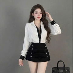 Set bộ nữ Áo sơ mi phối chân váy mix khuy năng động sang chảnh đi chơi dạo phố tiện lợi Mochi Trend