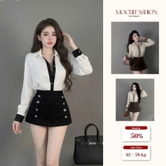 Set bộ nữ Áo sơ mi phối chân váy mix khuy năng động sang chảnh đi chơi dạo phố tiện lợi Mochi Trend