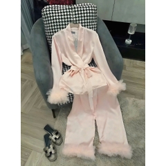Sét bộ ngủ nữ vạt chéo tay dài bèo chất liệu satin mềm mại sang chảnh quyến rũ