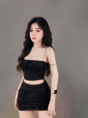 Sét đồ nữ hotrend áo 2S lưới đính đá chân váy nhún ôm body cá tính quyến rủ thời trang mới mẻ và nổi bật