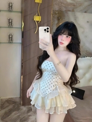 Sét áo đầm body chấm bi chất thun bo mềm mịn đi chơi đi chơi sang chảnh