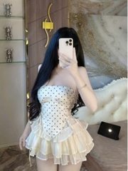 Sét áo đầm body chấm bi chất thun bo mềm mịn đi chơi đi chơi sang chảnh