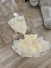 Sét áo đầm body chấm bi chất thun bo mềm mịn đi chơi đi chơi sang chảnh