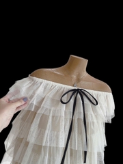 Áo nữ hotrend trễ vai babydoll voan lưới nhiều tầng thiết kế độc đáo chất liệu voan lưới nhẹ nhàng thoáng mát phù hợp mọ