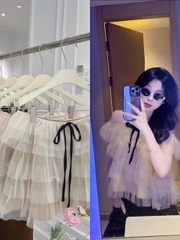 Áo nữ hotrend trễ vai babydoll voan lưới nhiều tầng thiết kế độc đáo chất liệu voan lưới nhẹ nhàng thoáng mát phù hợp mọ