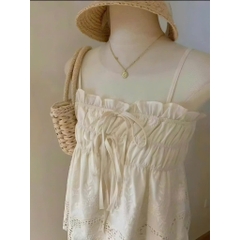 Áo nữ hotrend 2 dây babydoll nhún ngực chất vãi boi thiêu có chân ren