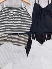 Sét đồ nữ 3 món chân váy sọc kẻ áo thun 2 dây kèm áo khoác chất liệu thun cotton co giãn có lót và mút thời trang cho nữ