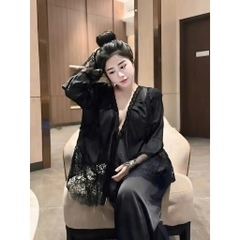 Set đồ ngủ ren nữ sexy hot trend kiểu dáng babydoll chất liệu satin mềm mại thiết kế tháng mát
