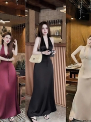 Đầm nữ dáng dài cổ yếm chất lụa tô châu mềm mại tôn dáng cho nàng thanh lịch và tự tin khi mặc