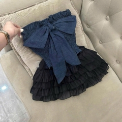Kem Women Sét Đồ Nữ Váy Tầng Áo Cúp Kèm Nơ Lớn Xinh Xỉu Thiết Kế Nữ Tính Mút Tạo Độ Đầy Đặn Thân Sau Chạy Chỉ Thun Thoải
