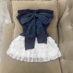 Kem Women Sét Đồ Nữ Váy Tầng Áo Cúp Kèm Nơ Lớn Xinh Xỉu Thiết Kế Nữ Tính Mút Tạo Độ Đầy Đặn Thân Sau Chạy Chỉ Thun Thoải