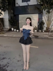 Kem Women Sét Đồ Nữ Váy Tầng Áo Cúp Kèm Nơ Lớn Xinh Xỉu Thiết Kế Nữ Tính Mút Tạo Độ Đầy Đặn Thân Sau Chạy Chỉ Thun Thoải