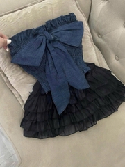 Kem Women Sét Đồ Nữ Váy Tầng Áo Cúp Kèm Nơ Lớn Xinh Xỉu Thiết Kế Nữ Tính Mút Tạo Độ Đầy Đặn Thân Sau Chạy Chỉ Thun Thoải
