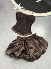 Sét đồ nữ hot trend áo bra cúp ren phối ren chỉ đính ngọc mix quần bí