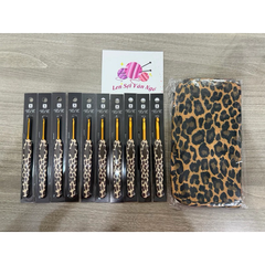 Bộ 10 kim móc Clover hoạ tiết da beo kèm ví đựng (26253)