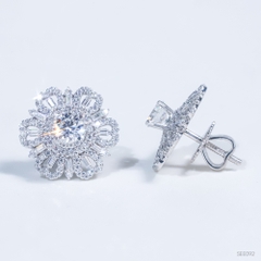 Bông tai Hoa đính baguette see092 ổ 5,0mm