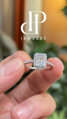 Nhẫn Bạc Xi Kim Đính FULL MOISSANITE Viên Chủ Radiant 6*8 Li. Sang Trọng, Quí Phái SRE083a