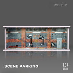 Diorama 1:64 Bãi Đỗ Xe 6 Slot Set 4 Có Đèn LED - Mica Chống Bụi | GRE•911