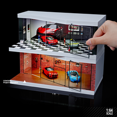 Diorama 1:64 Garage Đường Đua Set 3 Có Đèn LED - Mica Chống Bụi | GRE•911