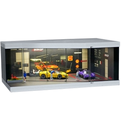 Diorama 1:64 Garage Đường Đua Set 3 Có Đèn LED - Mica Chống Bụi | GRE•911