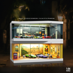 Diorama 1:64 Garage Đường Đua Set 3 Có Đèn LED - Mica Chống Bụi | GRE•911
