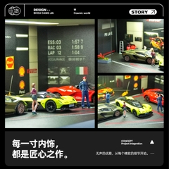 Diorama 1:64 Garage Đường Đua Set 3 Có Đèn LED - Mica Chống Bụi | GRE•911