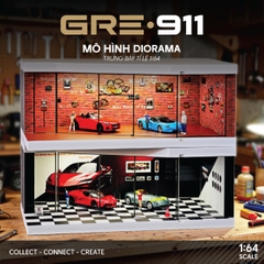 Mô hình Diorama 1:64 Garage Đường Đua Set 3 Có Đèn LED - Mica Chống Bụi GRE911LED-41