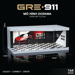 Mô hình Diorama 1:64 Garage Đường Đua Set 3 Có Đèn LED - Mica Chống Bụi GRE911LED-41