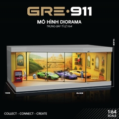 Mô hình Diorama 1:64 Garage Đường Đua Set 3 Có Đèn LED - Mica Chống Bụi GRE911LED-41