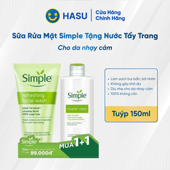 Sữa Rửa Mặt Simple 150ml Làm Sạch Dịu Nhẹ Cho Da Nhạy Cảm (TẶNG KÈM Nước tẩy trang 200ml)