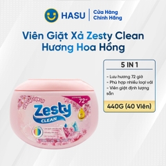 Viên giặt Zesty Clean 5in1 lưu hương 72 giờ hộp 40 viên - 440g 
- Hương Hoa hồng tháng Năm vùng Grasse