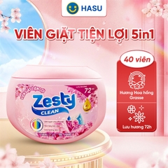 Viên giặt Zesty Clean 5in1 lưu hương 72 giờ hộp 40 viên - 440g 
- Hương Hoa hồng tháng Năm vùng Grasse