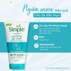 Sữa Rửa Mặt Simple 150ml Làm Sạch Dịu Nhẹ Cho Da Dầu Mụn (TẶNG KÈM Nước tẩy trang 200ml)