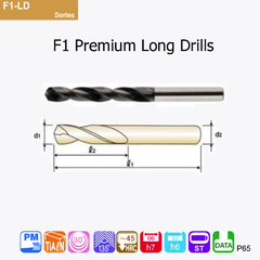 Mũi Khoan Dài HSS-PM TiAlN Chạy Thép ~45HRC Inox Gang Nhôm F1-LD