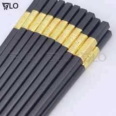 Bộ 10 Đôi Đũa Mạ Vàng, Đũa Hợp Kim Chống Mốc Hàn Quốc, Đầu Đũa Có Độ Nhám – Gắp Thức Ăn Dễ Dàng, Không Trơn Trượt